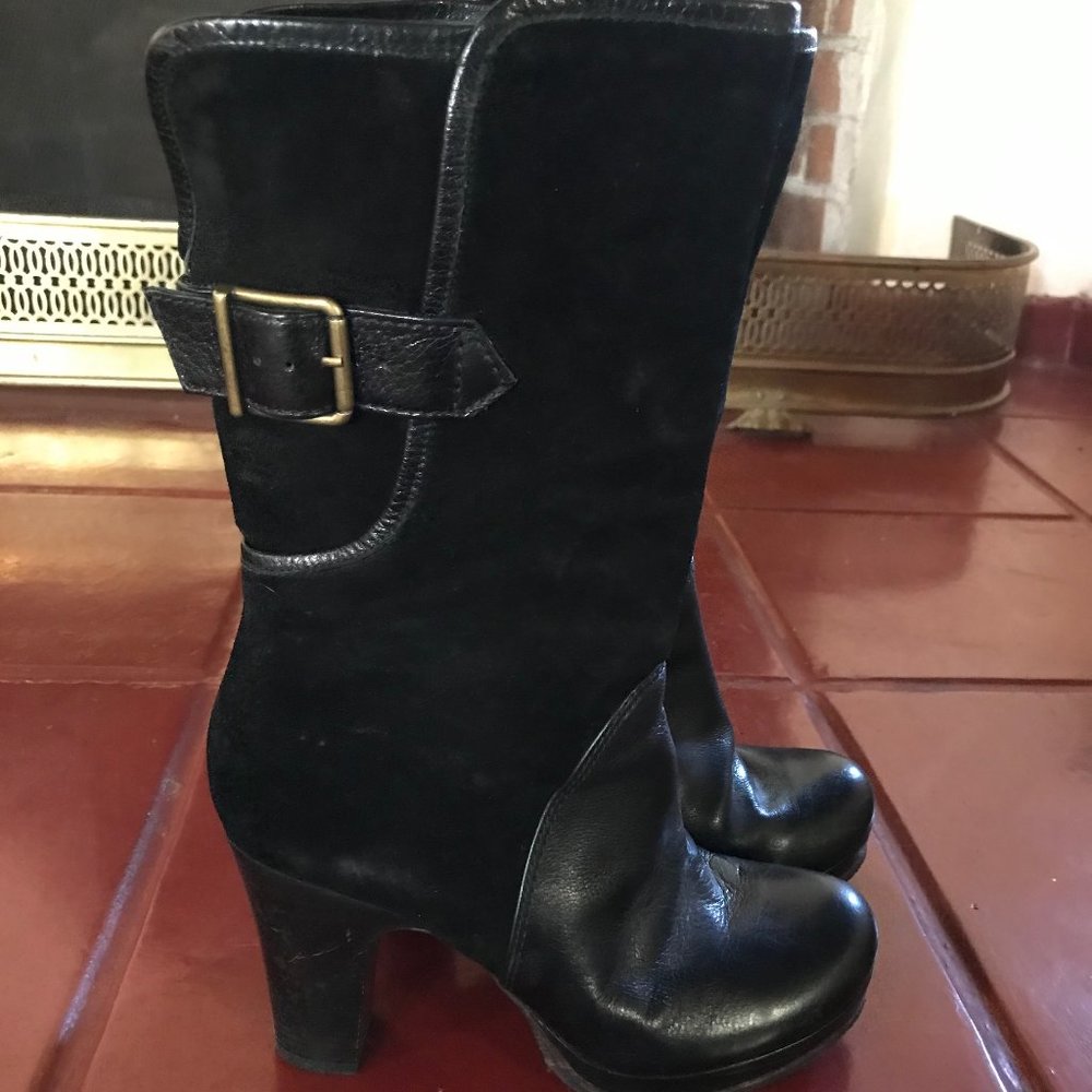 Chie Mihara high-heel midcalf black leather and suede boots, size 35